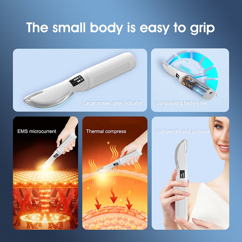 2400mah Electric EMS Stimulate Heating Therapy Mini Fascia Scraper Ergonomic Knife Size Scraping Guasha Massage Tool