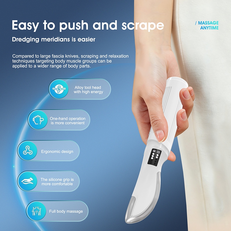 2400mah Electric EMS Stimulate Heating Therapy Mini Fascia Scraper Ergonomic Knife Size Scraping Guasha Massage Tool