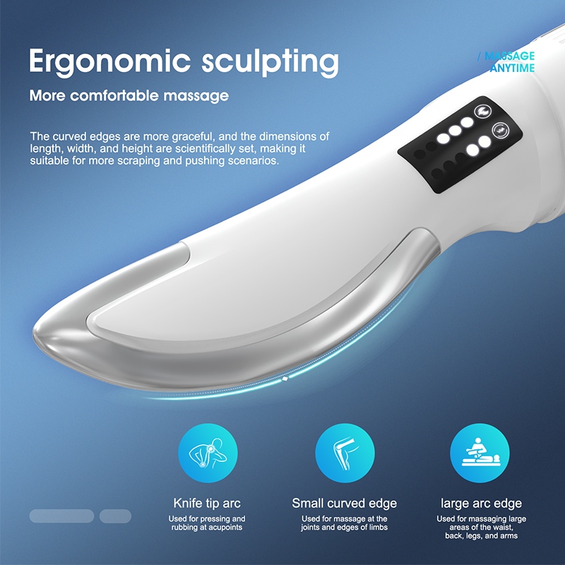 2400mah Electric EMS Stimulate Heating Therapy Mini Fascia Scraper Ergonomic Knife Size Scraping Guasha Massage Tool