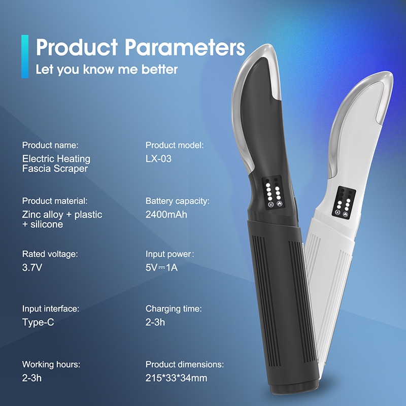2400mah Electric EMS Stimulate Heating Therapy Mini Fascia Scraper Ergonomic Knife Size Scraping Guasha Massage Tool