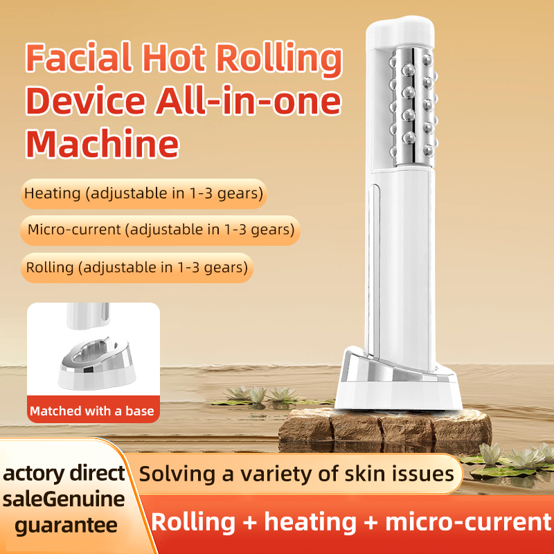 Micro Current Rodillo De Hielo Masaje Facial 2 Direction EMS Rolling Heating Face Neck Wrinkle Remove Skin Lifting Massage Device 