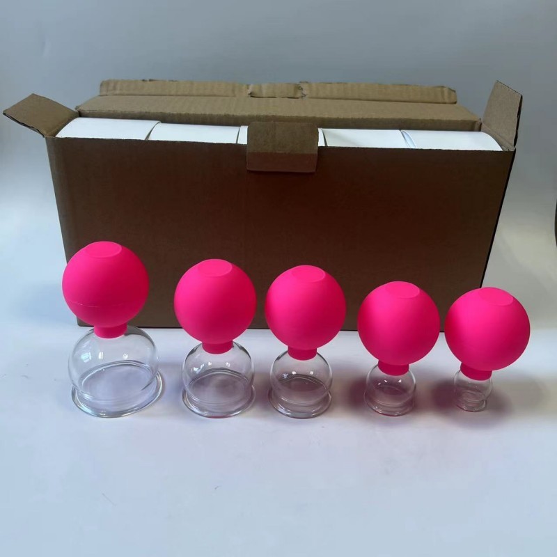 Squeezing Silicone Glass Ball Cupping Massage 5 Cups Kit Manual Vacuum Therapy Cup Relieve Muscle Tension Improve Health