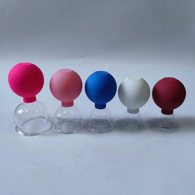 Squeezing Silicone Glass Ball Cupping Massage 5 Cups Kit Manual Vacuum Therapy Cup Relieve Muscle Tension Improve Health