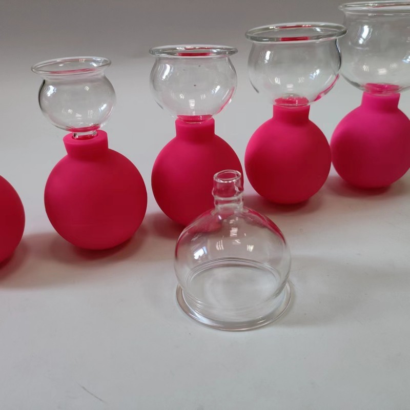 Squeezing Silicone Glass Ball Cupping Massage 5 Cups Kit Manual Vacuum Therapy Cup Relieve Muscle Tension Improve Health
