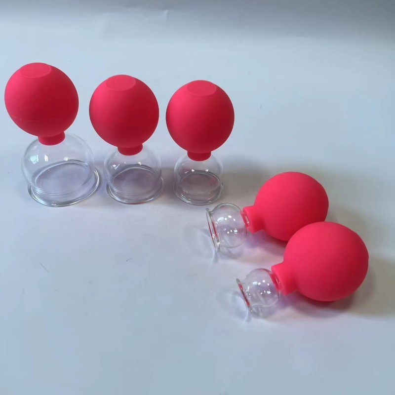 Squeezing Silicone Glass Ball Cupping Massage 5 Cups Kit Manual Vacuum Therapy Cup Relieve Muscle Tension Improve Health