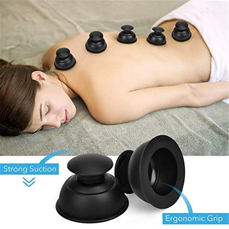Black Silicone Press Suction Cupping Cups Increase Blood Circulation Muscle Vacuum Cupping Therapy for Pain Relief and Toxic Compel 