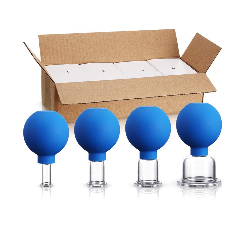 Most Selling Blue Vacuum Therapy Cup Kit 4PCS Cups Suction Cupping Massage Kit 