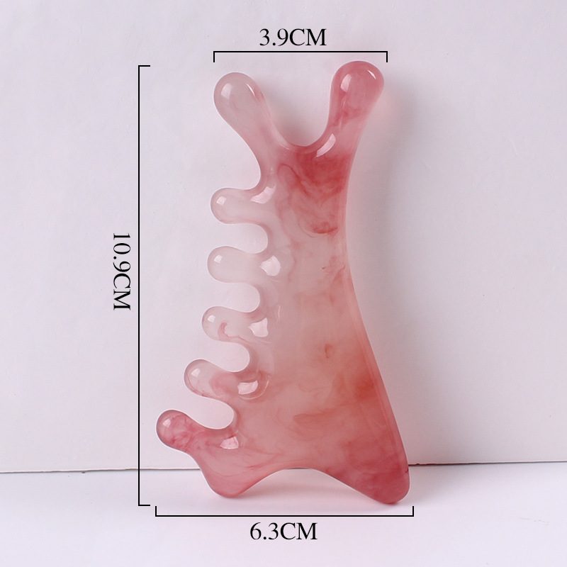 Resin Pink Fish Shape Gua Sha Massage Comb for Body Scraping Massage and Headache Scalp Meridian Massage  