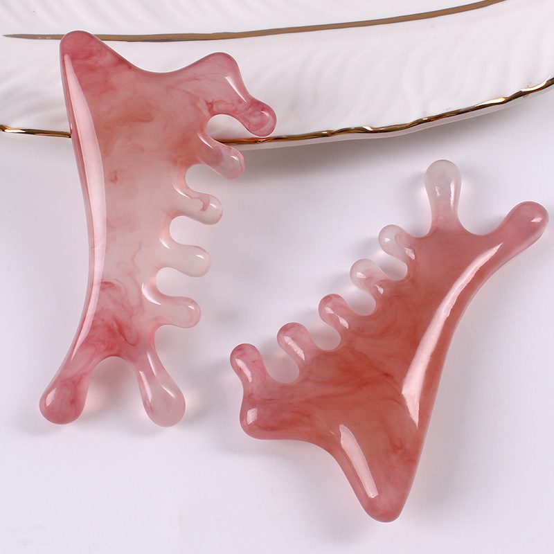 Resin Pink Fish Shape Gua Sha Massage Comb for Body Scraping Massage and Headache Scalp Meridian Massage  