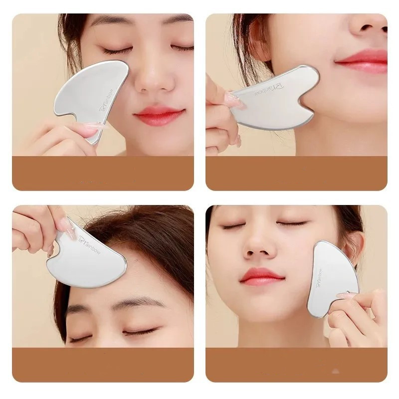 Stainless Steel Face Lifting Guasha Massage Plate Finger Shape Meridian Massage Scraper
