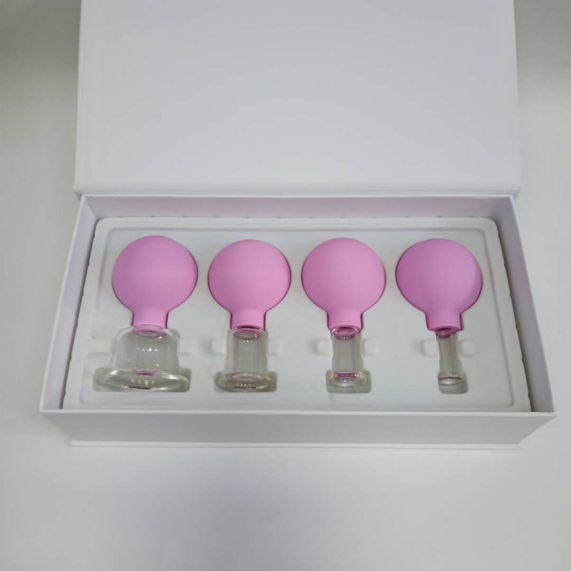 Luxury Gift Box Package Cupping Therapy Kit Silicone Bulb with Glass Cups Easy Press Vacuum Suction Massage Tools