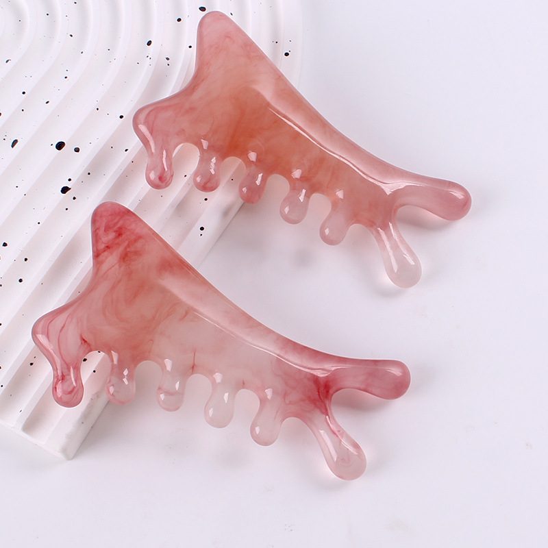 Resin Pink Fish Shape Gua Sha Massage Comb for Body Scraping Massage and Headache Scalp Meridian Massage